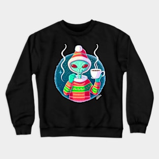 Christmas Funny Alien Drinking Coffee Wearing Sweater Crewneck Sweatshirt